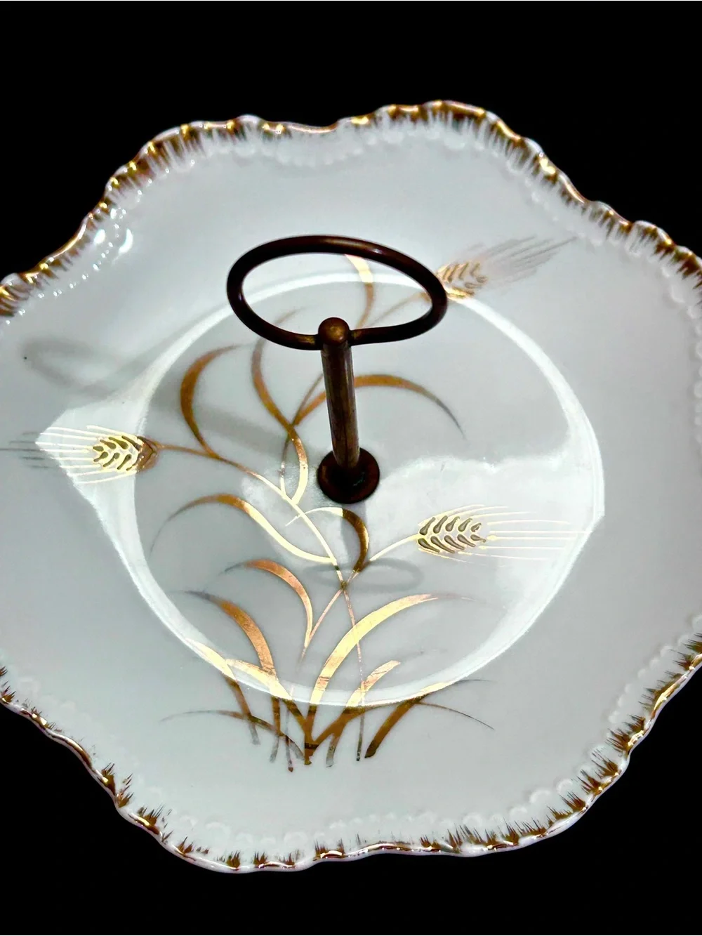 Vtg Lefton Tidbit 22K Gold Wheat Hand Painted Serving Dish Porcelain Tray 6”x6”